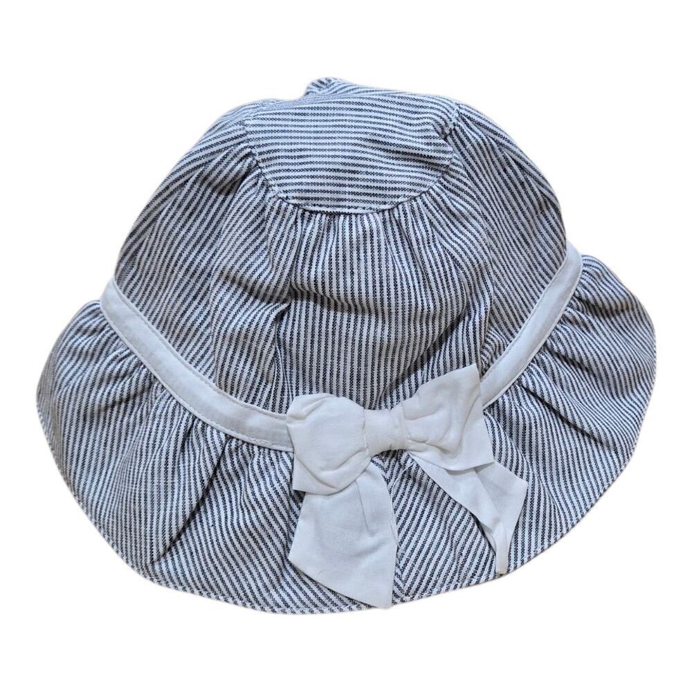 Janie & Jack Stripe Bow Sun Hat 3-6 Months Linen Blend Baby Beach Easter